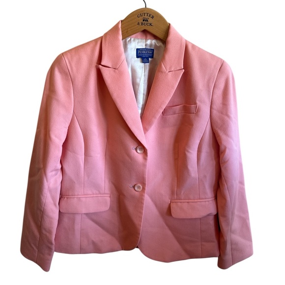 Pendleton Blazer Size 8 Petite Pink Notched Lapel Two Button Front Closure Lined - Picture 1 of 13